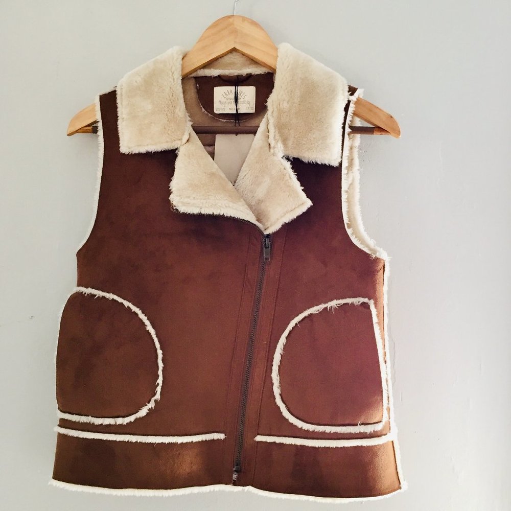 Zara Girls Suede / Fur Lined Vest Jacket Size 11/12 New With Tags